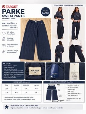 NWT Parke x Target Navy Wide Leg Sweatpants Women’s Large Cozy Lounge Pants
